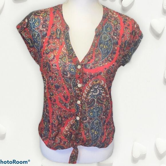 🎄Lucky Brand Short Sleeve Blouse - Picture 1 of 8